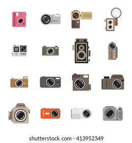 Vector illustration of cameras, old and new.