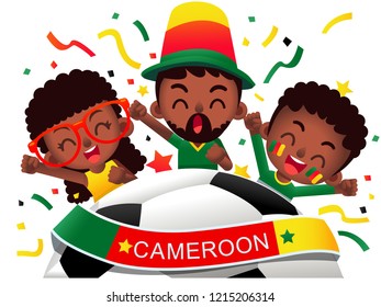 Vector illustration of Cameroon football fans characters celebrating