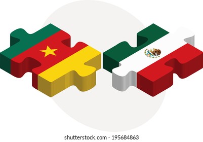 Vector illustration of Cameroon and Mexico Flags in puzzle isolated on white background