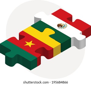 Vector illustration of Cameroon and Mexico Flags in puzzle isolated on white background