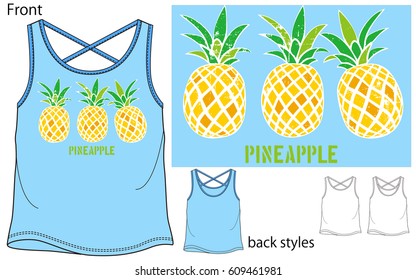 Vector illustration of Camisole. Front and back views