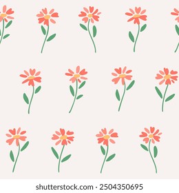 Vector illustration of camomile flower in simple hand drawn and linocut style. Simple contour vector illustration for cosmetics, postcard and pattern.
