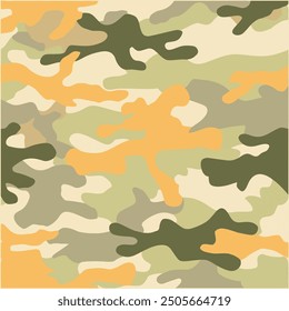 A vector illustration of a camouflage fabric with a mix of pastel yellow, soft green, and peach.
