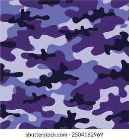 vector illustration of camouflage pattern with shades of purple, violet, and deep indigo.