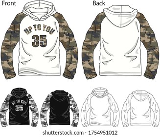 Vector illustration of Camouflage pattern t-shirt. Front and back views.