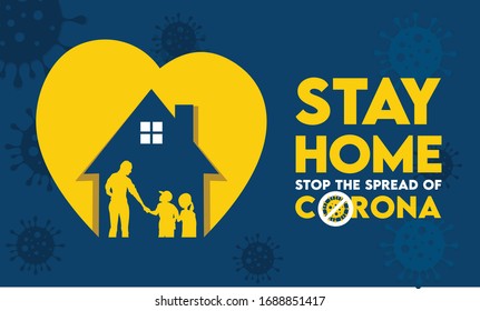 a vector illustration campaign of stay at home to stop the spread of germs, together we can stay healthy against corona virus covid-19 