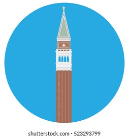 Vector illustration Campanile di San Marco. Venice Italy. San Marco square round icon.