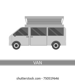 Vector illustration of camper van isolated on white background. Family RV caravan in flat style.