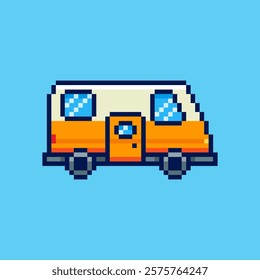 Vector Illustration of Camper Van with Pixel Art Design, perfect for game assets themed designs