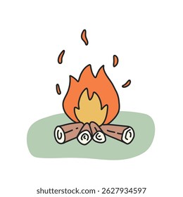 Vector illustration of a campfire with firewood and flames in flat style. Ideal for children's books, websites, apps, cards