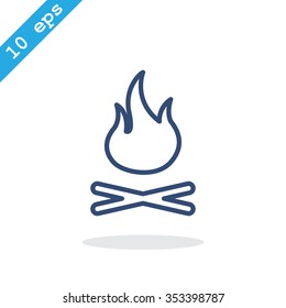 Vector illustration of campfire with firewood. Icon fire