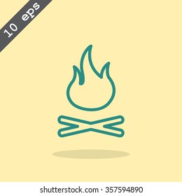 Vector illustration of campfire with firewood. Icon fire