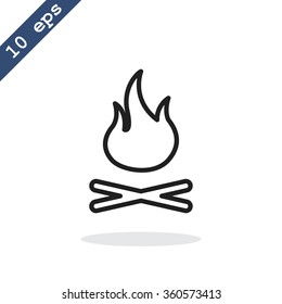 Vector illustration of campfire with firewood. Icon fire