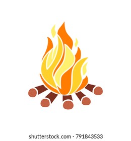 Vector illustration of campfire with firewood. Icon fire