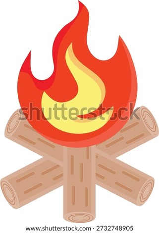 Vector illustration of a campfire icon with flames and logs, symbolizing outdoor activities and warmth.