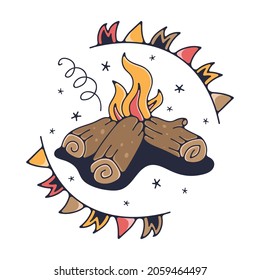 Vector illustration with a campfire. Isolated on a white background. Cute doodle illustrations.