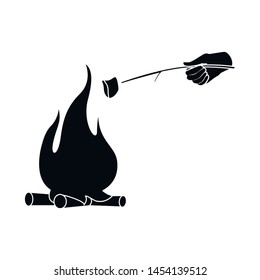 Vector illustration of campfire and marshmallow symbol. Set of campfire and bonfire stock symbol for web.