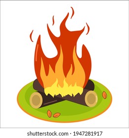 Vektorgrafik eines Lagerfeuers auf Rasen, für Campingplätze und Ferien, ideal für Reisewerbung