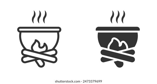 Ilustración vectorial de un ícono de olla de fogata en blanco y negro. Perfecto para acampar, cocinar y diseños de aventura al aire libre.