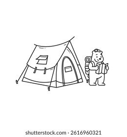 vector illustration of a camping and bear sketch