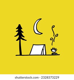 vector illustration of camping with bonfire