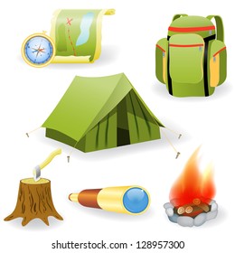 Vector illustration of camping collection  on white background