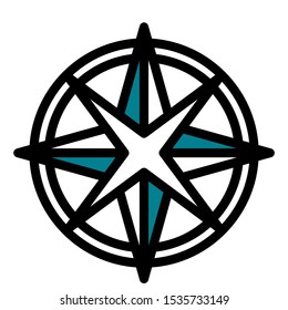 Vector illustration of camping. compass icon with a combination of green isolated white background. filled outline style