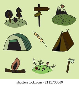 
vector illustration of camping in doodle style