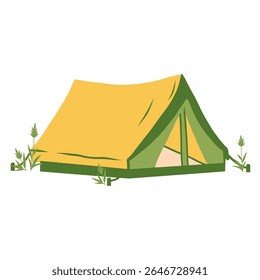 Vector illustration of camping element tent. Ideal for outdoor recreation, travel and adventure in retro doodle style. Flat design on white background.