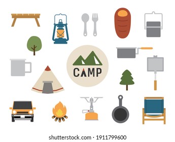 Vector illustration of camping equipment.