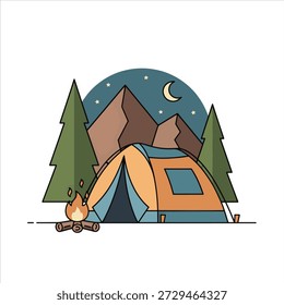 Ilustración vectorial de un camping en el bosque