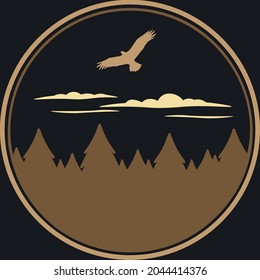 Vector illustration camping. Hand drawn elements- tent, campfire, mountain, eagle, coffee and trees.