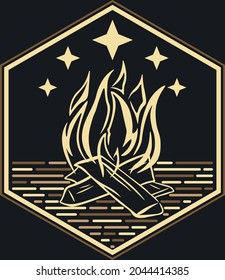 Vector illustration camping. Hand drawn elements- tent, campfire, mountain, eagle, coffee and trees.