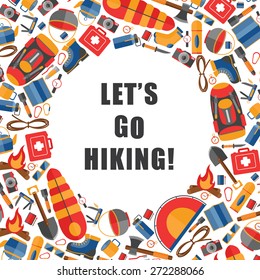 Vector illustration of camping and hiking equipment. Infographic tourism elements. Great for promoting