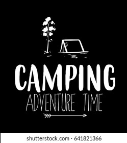 Vector illustration of camping landscape can be used for printing on T-shirts, cups, banners and also as logo for your website dedicated to travelling fully editable.