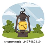 Vector illustration of a camping lantern. Concept for travel, lighting, outdoor recreation, camping.