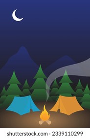 ilustración vectorial de camping en medio del bosque