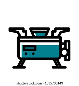 Vector illustration of camping. mini stove icon with a combination of green isolated white background. filled outline style