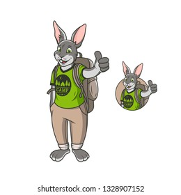 Vector illustration of a camping rabbit thumb up isolated