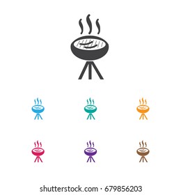 Vector Illustration Of Camping Symbol On Bbq Icon. Premium Quality Isolated Barbecue Element In Trendy Flat Style.