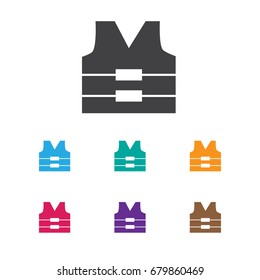 Vector Illustration Of Camping Symbol On Cork Jacket Icon. Premium Quality Isolated Life Vest Element In Trendy Flat Style.