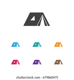 Vector Illustration Of Camping Symbol On Tabernacle Icon. Premium Quality Isolated Shelter Element In Trendy Flat Style.