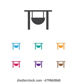 Vector Illustration Of Camping Symbol On Fire Pot Icon. Premium Quality Isolated Pan On Bonfire Element In Trendy Flat Style.