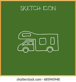 Vector Illustration Of Camping Symbol On Camper Doodle. Premium Quality Isolated Caravan Element In Trendy Flat Style.