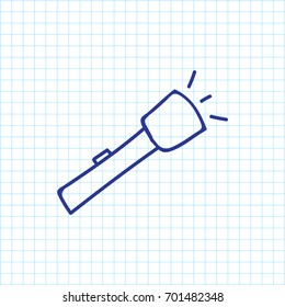 Vector Illustration Of Camping Symbol On Torch Doodle. Premium Quality Isolated Flashlight Element In Trendy Flat Style.