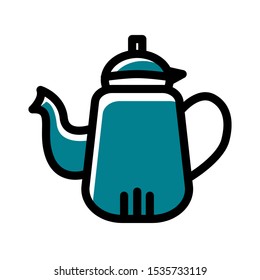 Vector illustration of camping. teapot icon with a combination of green isolated white background. filled outline style