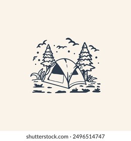 vector illustration of a camping tent in the middle of the forest