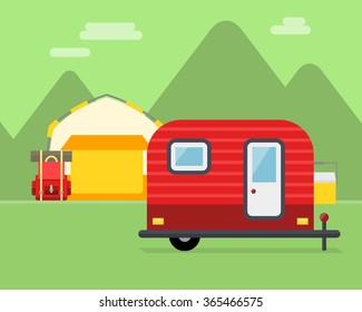 Vector illustration. Camping trailer.