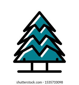 Vector illustration of camping. tree icon in the forest with a combination of green isolated white background. filled outline style