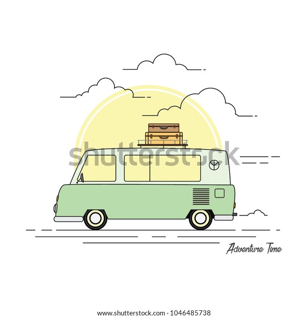 Vector\
Illustration of Camping Van. Flat Design\
Poster